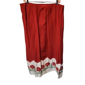 Vintage Ivy Maxi Red & White Skirt With Rose Detail Made In India Size 14